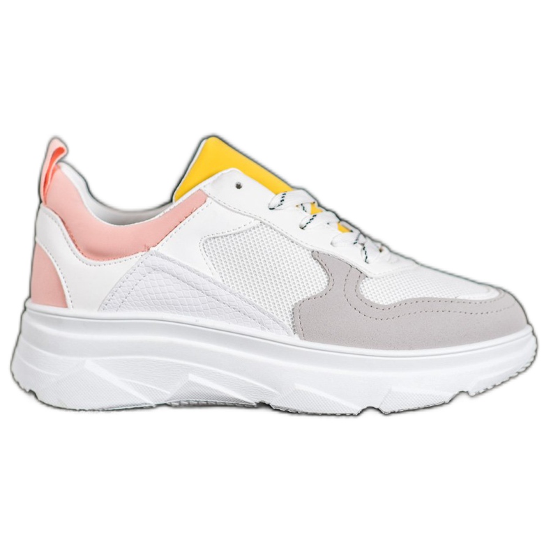 SHELOVET Zapatillas casual de cuero ecológico blanco multicolor