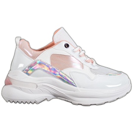 SHELOVET Zapatillas de deporte de cuero ecológico con estilo blanco multicolor