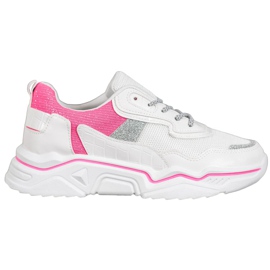 SHELOVET Zapatillas en la plataforma con purpurina blanco rosa