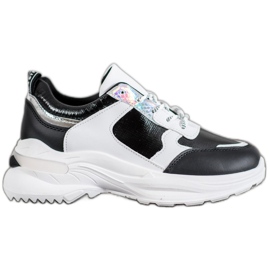 SHELOVET Zapatillas cómodas en la plataforma blanco negro