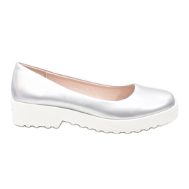 Zapatos de cuña sin cordones plateados BJ6223-2 gris