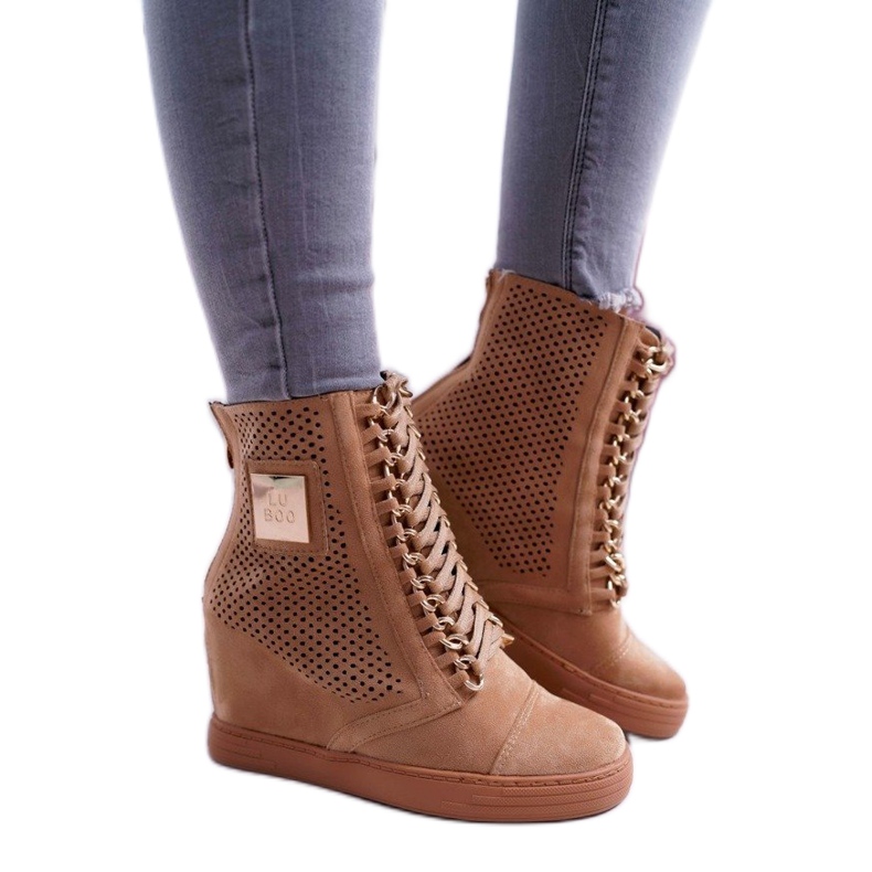 LU BOO Zapatos camel, zapatillas de mujer caladas B-3EA marrón LU BOO Zapatos camel, zapatillas de mujer caladas B-3EA marrón