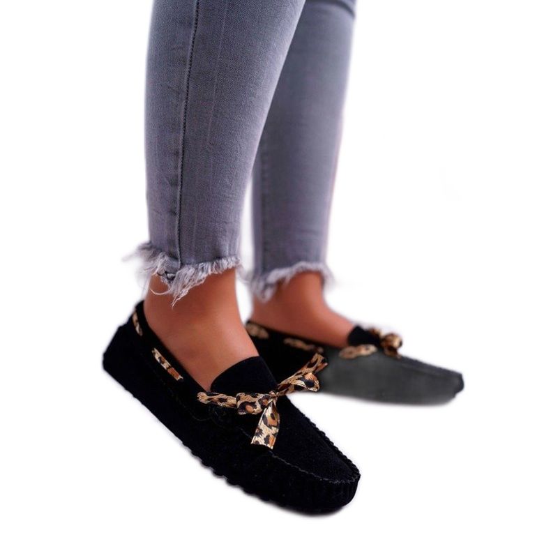 LU BOO Mocasines mujer negros ante zapatos 301-10