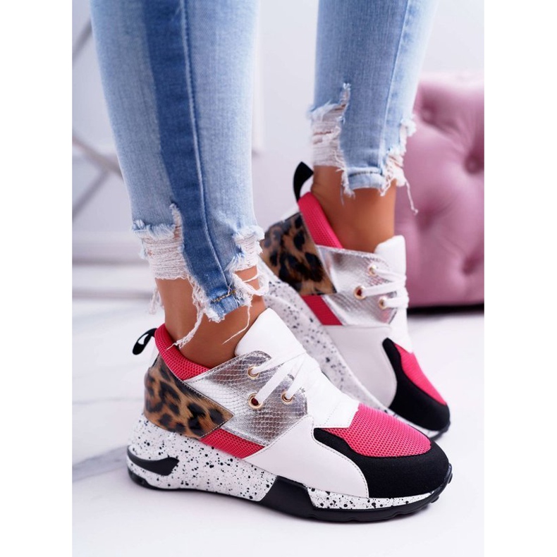 LU BOO Zapatos blancos de mujer con estampado de leopardo 12553-10 multicolor LU BOO Zapatos blancos de mujer con estampado de leopardo 12553-10 multicolor