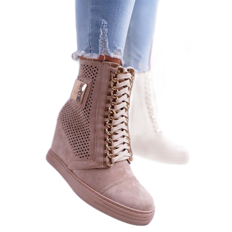 LU BOO Zapatillas de mujer beige caladas B-3EA LU BOO Zapatillas de mujer beige caladas B-3EA