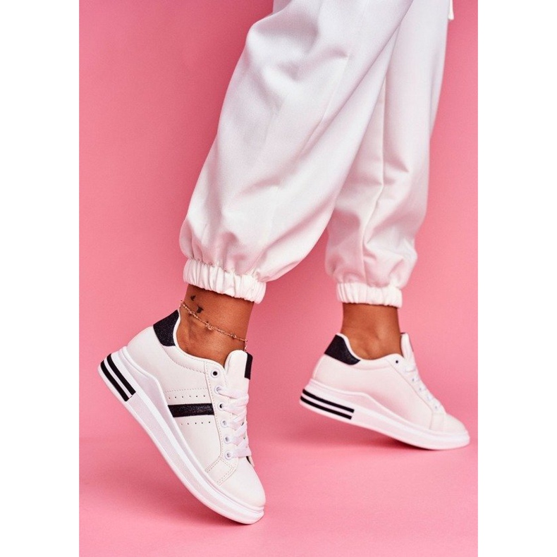 SEA Zapatillas deportivas de mujer blancas glitter BL202 blanco negro