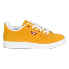SHELOVET Zapatos cómodos de cuero ecológico amarillo