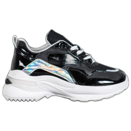 SHELOVET Zapatillas de deporte de cuero ecológico con estilo negro