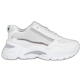 SHELOVET Zapatillas elegantes con purpurina blanco