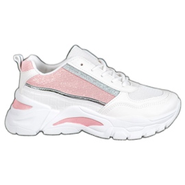 SHELOVET Zapatillas elegantes con purpurina blanco rosa