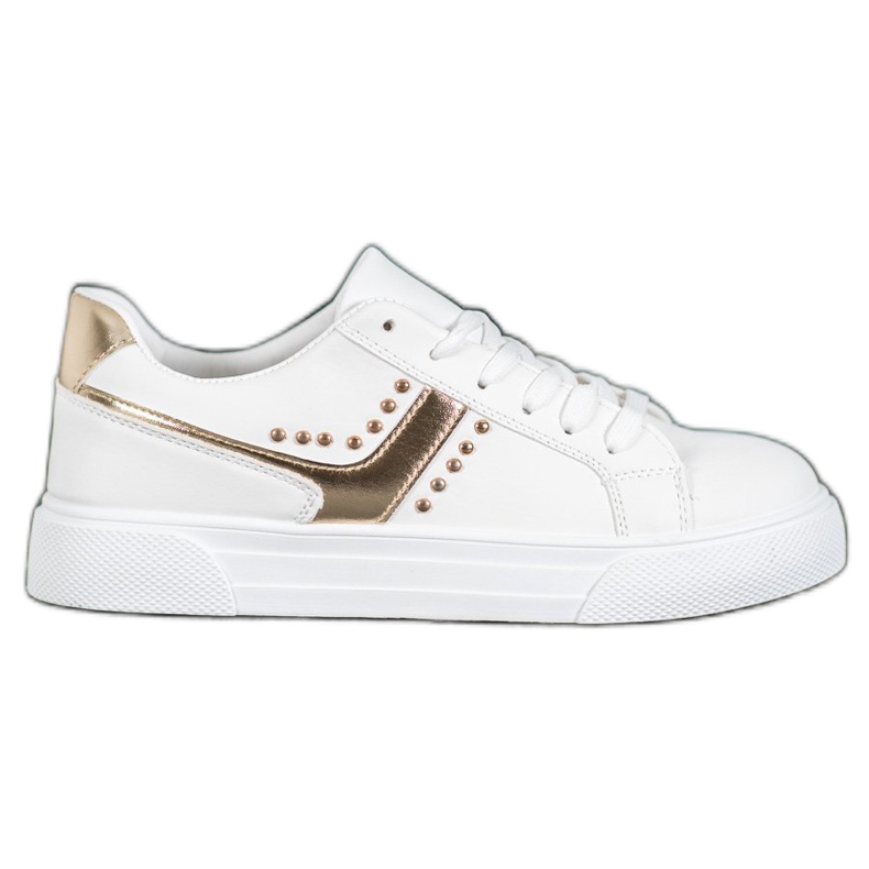 SHELOVET Zapatos atados con adorno dorado blanco