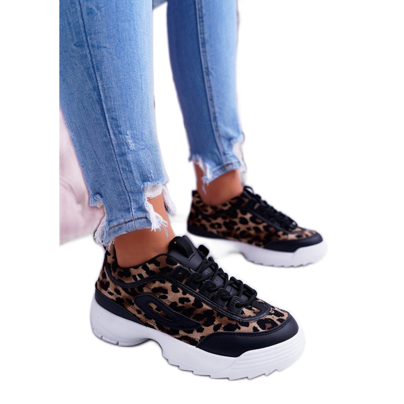 NFR Zapatillas deportivas negras, zapatillas leopardo B-02 marrón negro