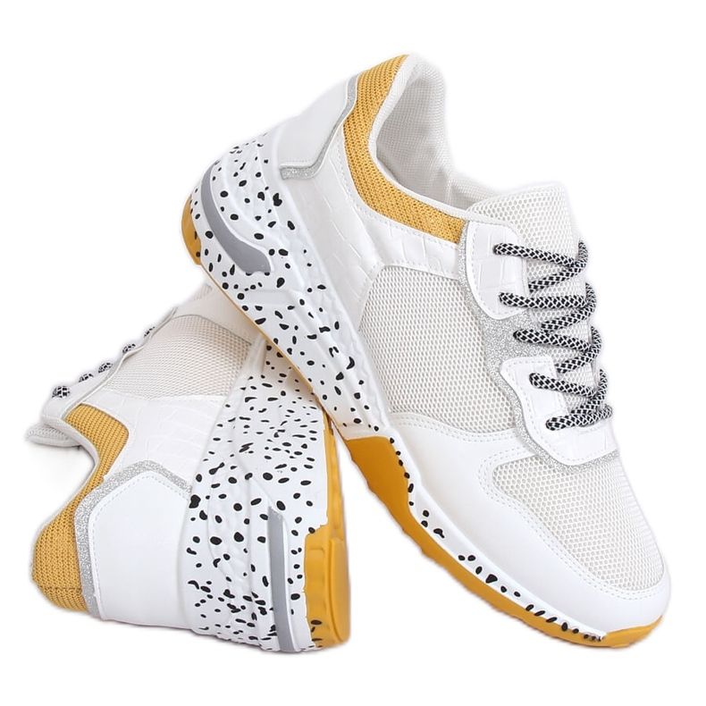 Blanco YL-22 Zapatillas deportivas amarillas