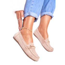 BUGO Zapatos de mujer beige con mocasines de ante 99-01A