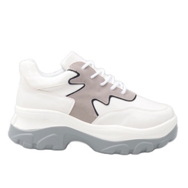 Zapatillas deportivas blancas y grises de polipiel E3260 blanco