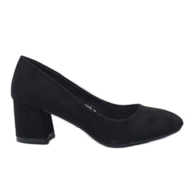 Zapatos de tacón negros en el pilar de gamuza ecológica JF619