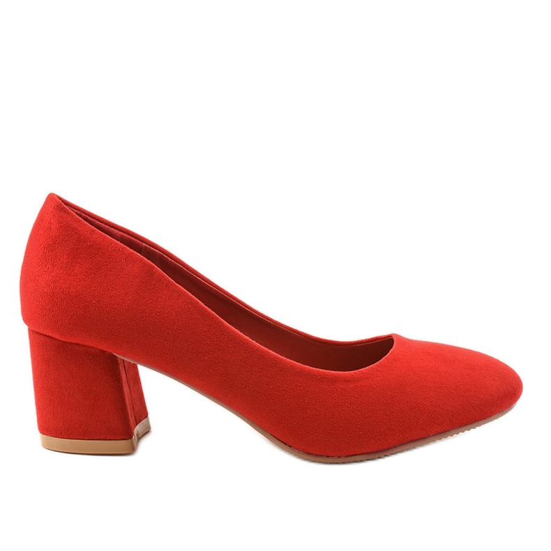 Zapatos de salón rojos en el poste de gamuza ecológica JF619