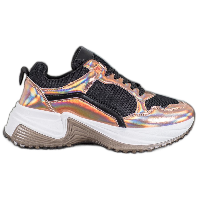 SHELOVET Zapatillas de moda con efecto holo negro amarillo