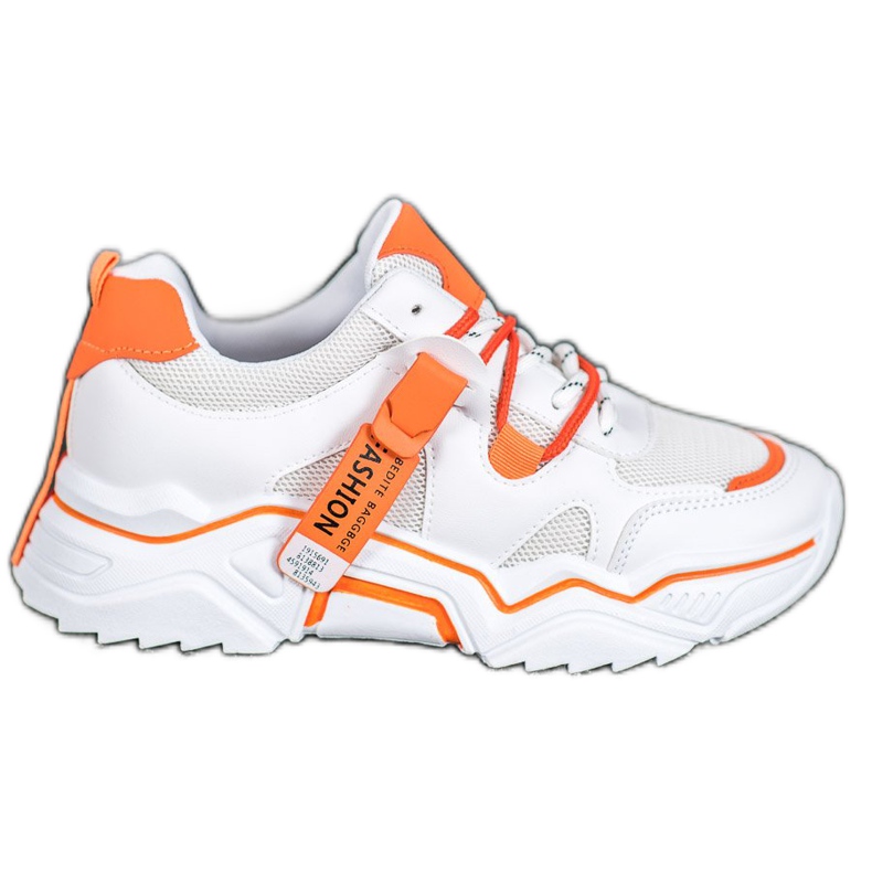 SHELOVET Zapatillas de moda para mujer blanco naranja
