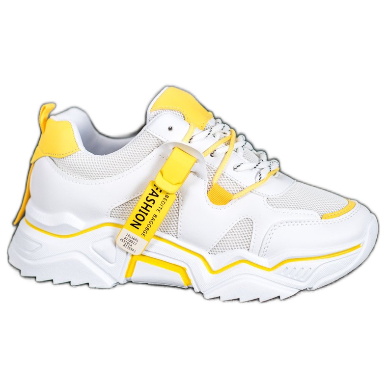 SHELOVET Zapatillas de moda para mujer blanco amarillo SHELOVET Zapatillas de moda para mujer blanco amarillo