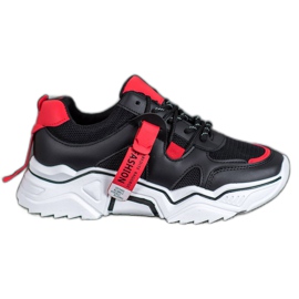 SHELOVET Zapatillas de moda para mujer negro rojo