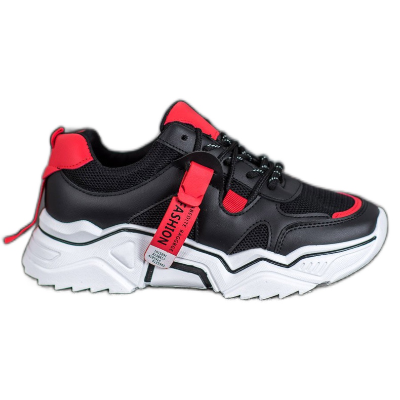 SHELOVET Zapatillas de moda para mujer negro rojo