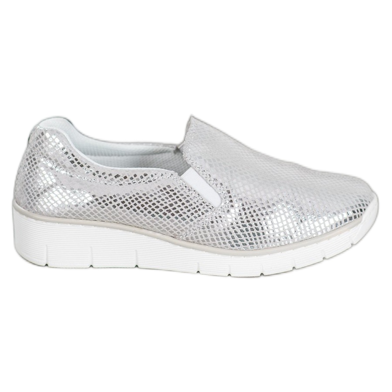 Filippo Slipons de plata en una cuña gris