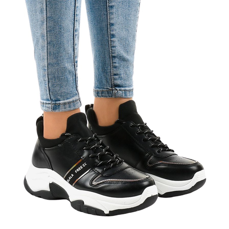 Zapatillas deportivas de moda de cuero ecológico B0-189 negro
