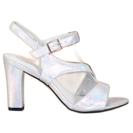 Goodin Sandalias elegantes con purpurina plata gris