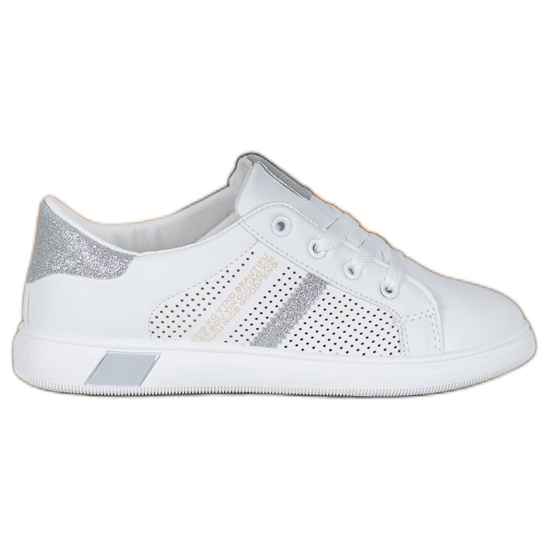 SHELOVET Zapatos deportivos blancos con purpurina gris
