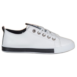 SHELOVET Zapatillas elegantes con cuero ecológico blanco