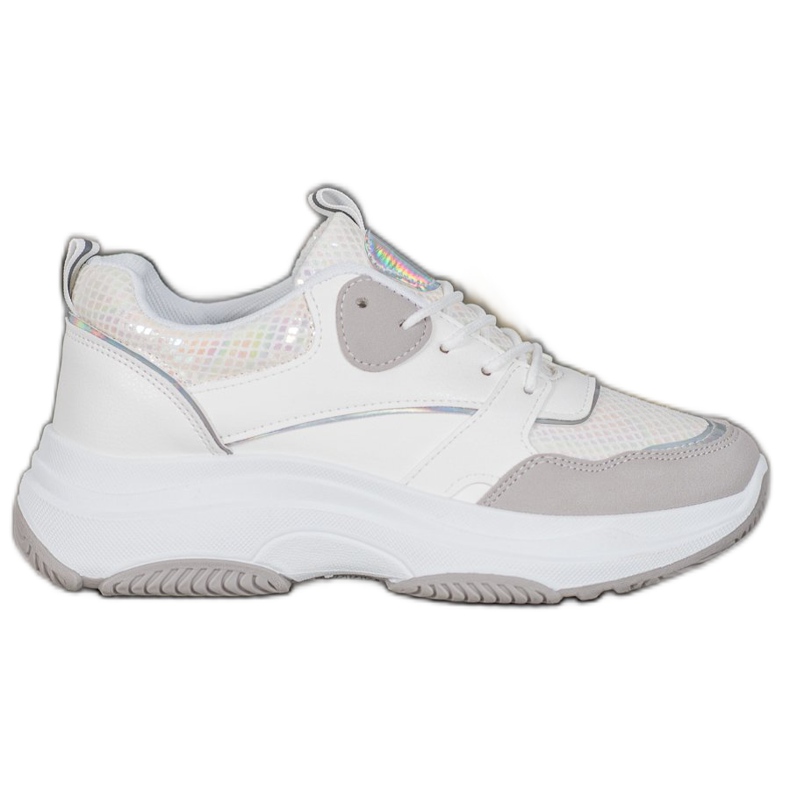 Ideal Shoes Zapatillas de plataforma casual blanco gris