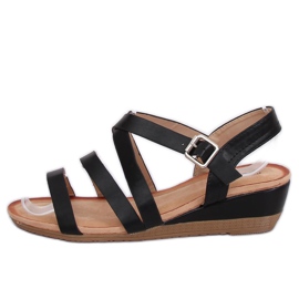 Sandalias negras con tacón de cuña S060064 Negro