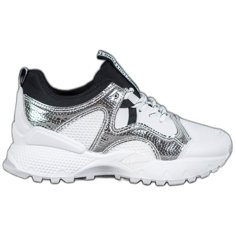 Bona Zapatillas de moda con malla blanco gris