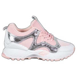 Bona Zapatillas de moda con malla rosa gris