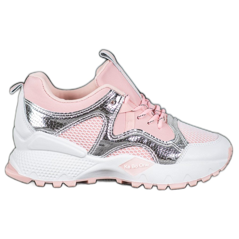 Bona Zapatillas de moda con malla rosado gris