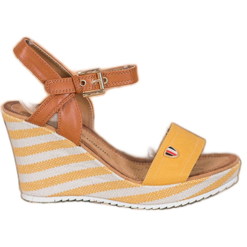 Goodin Sandalias de cuña de moda marrón multicolor amarillo
