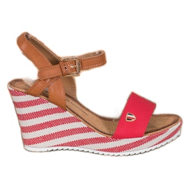 Goodin Sandalias de cuña de moda marrón rojo multicolor