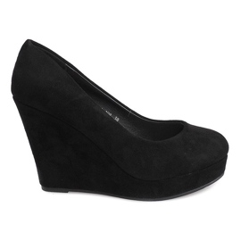 Zapatos de tacón de ante negro en la cuña LEI-108