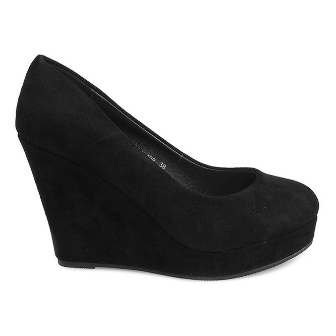 Zapatos de tacón de ante negro en la cuña LEI-108