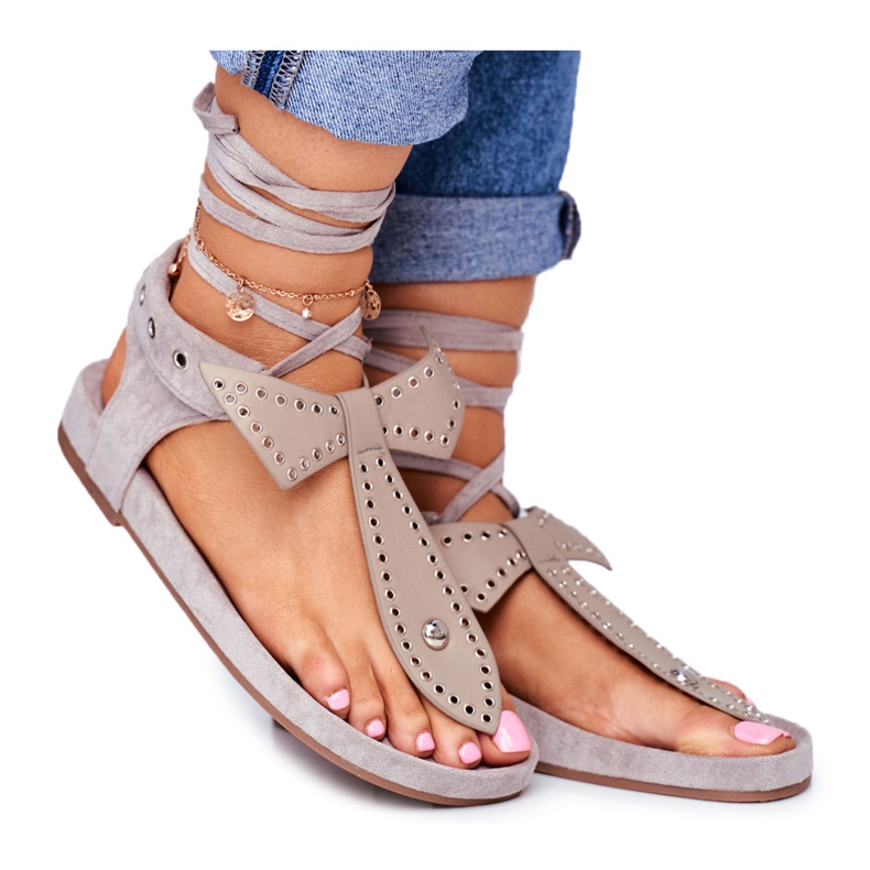 Lu Boo - Sandalias grises atadas para mujer, japonés Mara