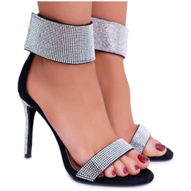 De Mujer Sandalias De Tacón Alto Lu Boo Con Zirconia Cúbica Velcro Negro Mostrar