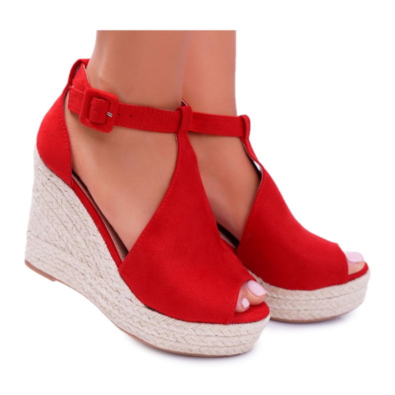 NFR Sandalias de mujer con plataforma de cuña Red Begest rojo NFR Sandalias de mujer con plataforma de cuña Red Begest rojo