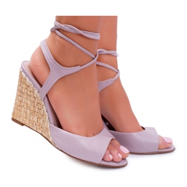 Sandalias Con Cuña Laura Messi 1944 Piel Violeta Claro Lenormo púrpura