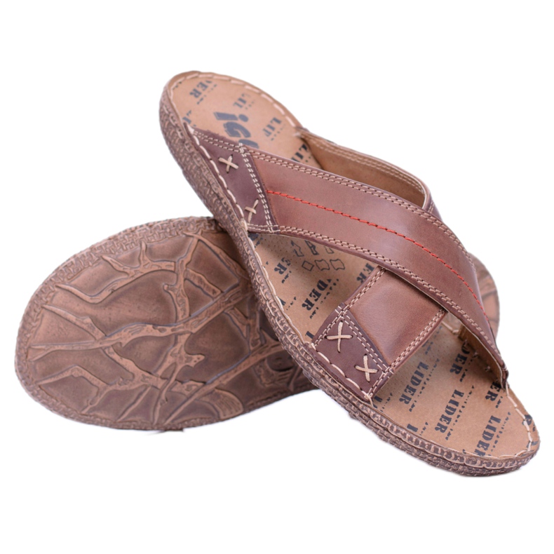 Iguana Zapatillas de hombre de cuero marrón claro bien