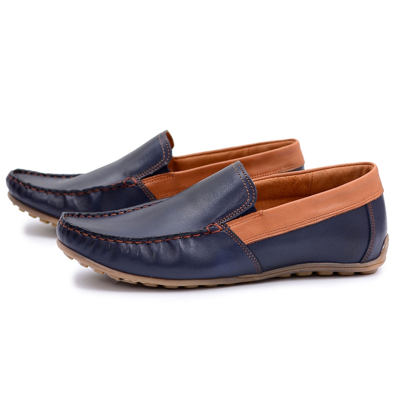 Neex | Mocasines sin cordones Pardon de cuero azul marino para hombre