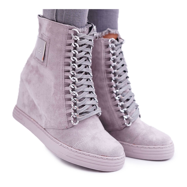 Zapatillas De Mujer Lu Boo Con Cadenas Ante Gris Monica
