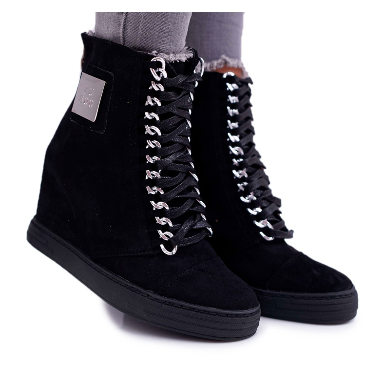 Lu Boo | Zapatillas de ante negras Monica Silver Chain negro