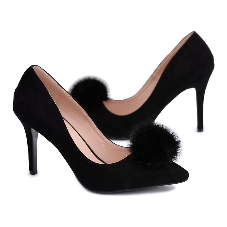 Stilettos negros ante Lu Boo Pompon para mujer Stilettos negros ante Lu Boo Pompon para mujer