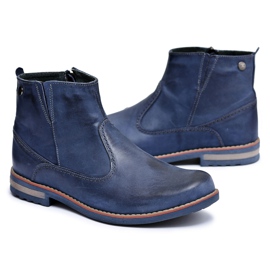 KOMODO Botines Hombre Piel Azul Marino Botas Jodhpur Con Cremallera Serni
